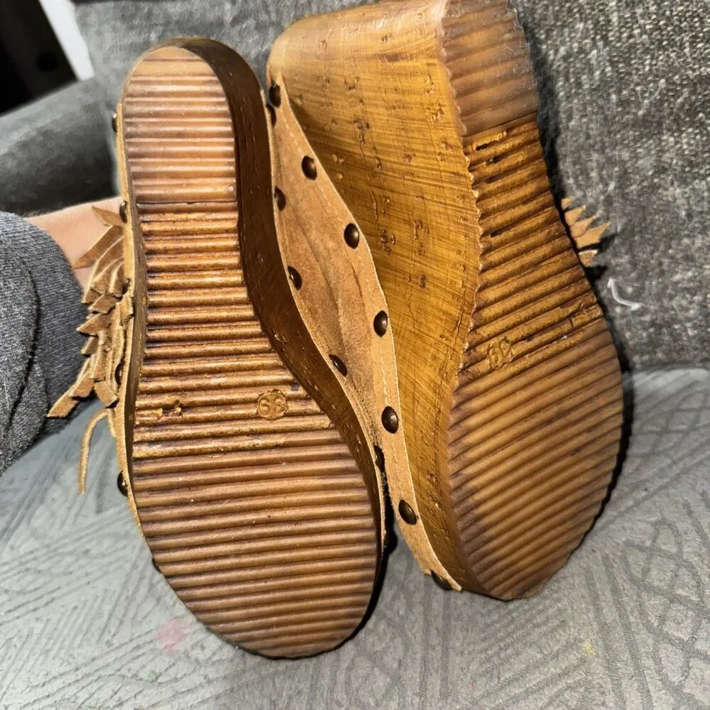Sbicca Vintage Collection Sandals Shoes Fringe Brown Suede Size 8.5 39 - Picture 4 of 4